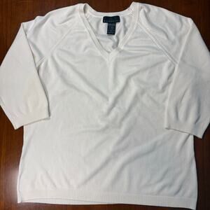 Attention Cream V-Neck Sweater Size XL
